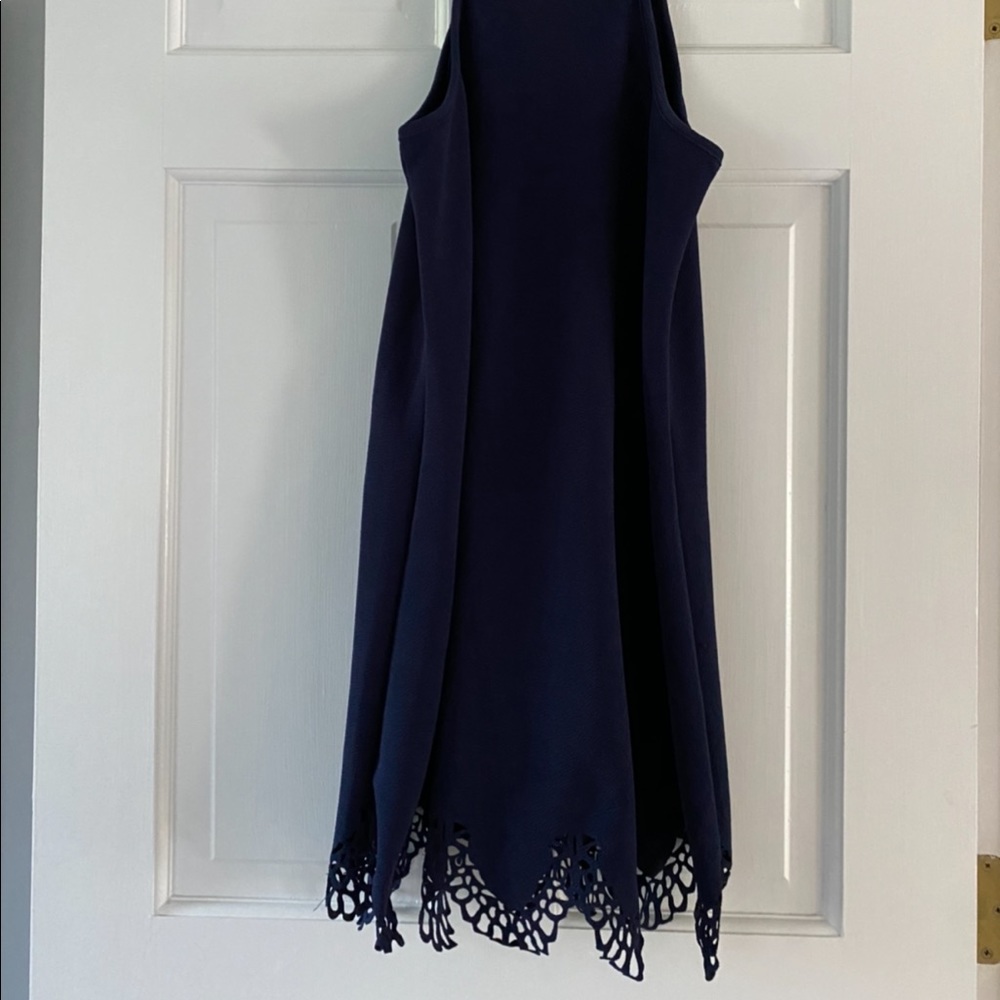 Blue dress with lace detail on bottom